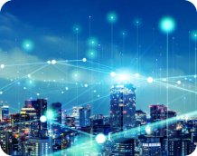 Digital transformation concept with cityscape and digital connections